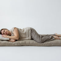 Hemp-filled Linen Shikibuton Mat organic Topper Futon with Hemp Fiber Filler inside in natural non-dyed Linen fabric 3” thickn Roll-up Bed