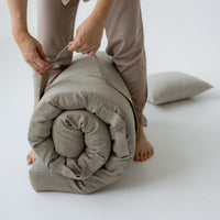 Hemp-filled Linen Shikibuton Mat organic Topper Futon with Hemp Fiber Filler inside in natural non-dyed Linen fabric 3” thickn Roll-up Bed