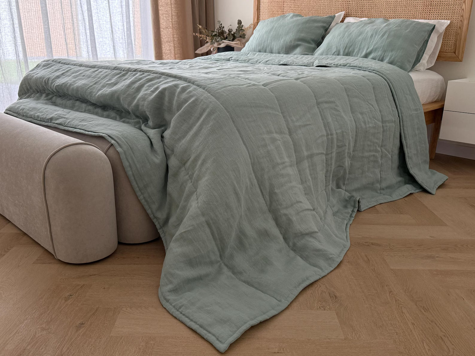 Breathable Hemp Linen Blanket filled organic HEMP FIBER filler in Linen fabric