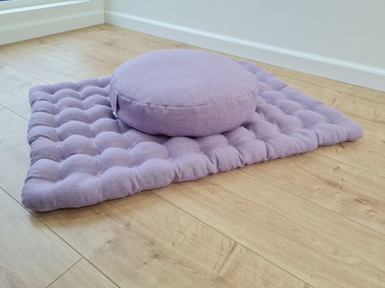 Light lavender Meditation Set Zafu & Zabuton with Buckwheat hulls Linen Floor Meditation cushion Meditation pouf PillowSeat Yoga mats