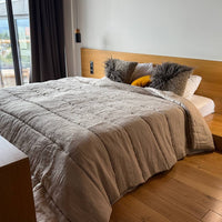 Warm Winter Organic HEMP + FLAX blanket 400 g / m2 in natural undyed linen fabric grey shade with filler created from organic Hemp fiber