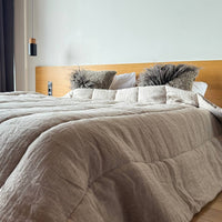 Warm Winter Organic HEMP + FLAX blanket 400 g / m2 in natural undyed linen fabric grey shade with filler created from organic Hemp fiber