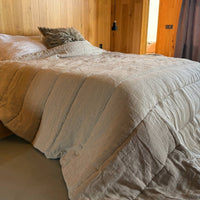 Warm Winter Organic HEMP + FLAX blanket 400 g / m2 in natural undyed linen fabric grey shade with filler created from organic Hemp fiber