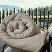 Warm Winter Organic HEMP + FLAX blanket 400 g / m2 in natural undyed linen fabric grey shade with filler created from organic Hemp fiber