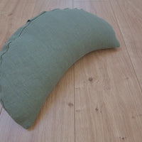 Natural Linen meditation Cresсent cushion Olive filled with buckwheat hulls