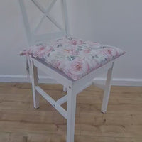 Hemp Chair Seat Cushion filled organic Hemp Fiber in Pink Peonies natural cotton fabric Custom Size, Pillow seat