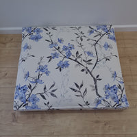Hemp Pet Mat Pad Cushion Removable Cotton Water Repellent Cover in blue flower on white Organic Hemp Fiber Filler Padded Dog