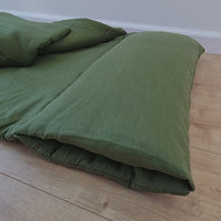 Kindergarten Hemp Linen Sleeping Bag with Pillow School Nap Mat Kids Organic Hemp Fiber Filling in green Linen Fabric blanket, hand made