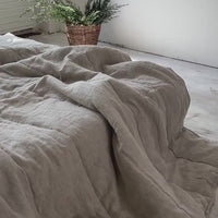 Natural Grey HEMP Linen  blanket quilt - linen organic fabric + filler - organic Hemp fiber - in stripe Full Twin Queen King Custom Sizes