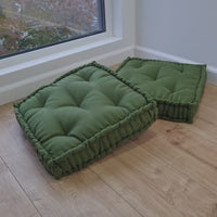 16" x 16" (40x40 cm) Green Hemp Linen Floor cushion filled organic Hemp Fiber in natural linen fabric
