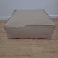 Unique HEMP Floor Cushion Marogan filled organic Hemp Fiber with removable Cover with zipper in natural linen fabric couch settee ottoman