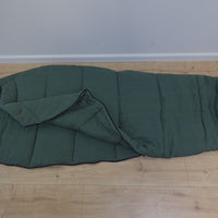 HEMP natural Sleeping bag with hood thick organic hemp fiber filling inside in linen dark green fabric hand made