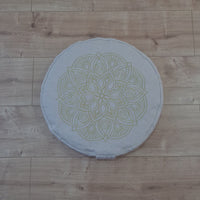 D16.5"x3.15"(42x8cm) Embroidery linen Zafu with cotton linner floor cushion with Buckwheat hulls /Organic Meditation cushion