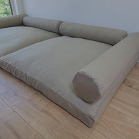 HEMP Custom made set of natural cushions for bench / floor seating: two 38"x38"x3" (97x97x8cm), with four bolsters