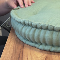 Black Round Hemp Linen Floor Cushion 6" (16cm) filled Organic Hemp Fiber in natural Linen fabric Meditation pillow seat custom made size