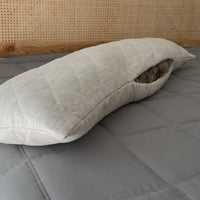 Quilted Hemp Body Pillow Filled Breathable Hemp Fiber Filler in Natural Linen Fabric / Side Sleeper Support Pillow with regulation height