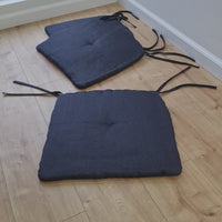 17.5" x 16.5" (45 x 42 cm) Hemp Linen seat cushion for chair with ties filled organic hemp fiber in natural charcoal grey linen fabric