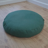 D 16.5"x H 3.15" (D 42 x H 8 cm) Zafu Green Linen floor cushion with Buckwheat hulls /Organic Meditation cushion/buckwheat