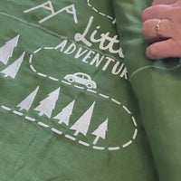 Toddler HEMP Linen Sleeping bag Green "Adventurer" School Nap Mat Kids organic Hemp Fiber Filling in Linen Fabric Blanket Hand Made