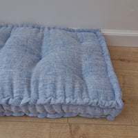 Hemp Custom madeWindow Mudroom Floor bench cushion filled organic hemp fiber in natural light blue linen fabric unique all natural pillow