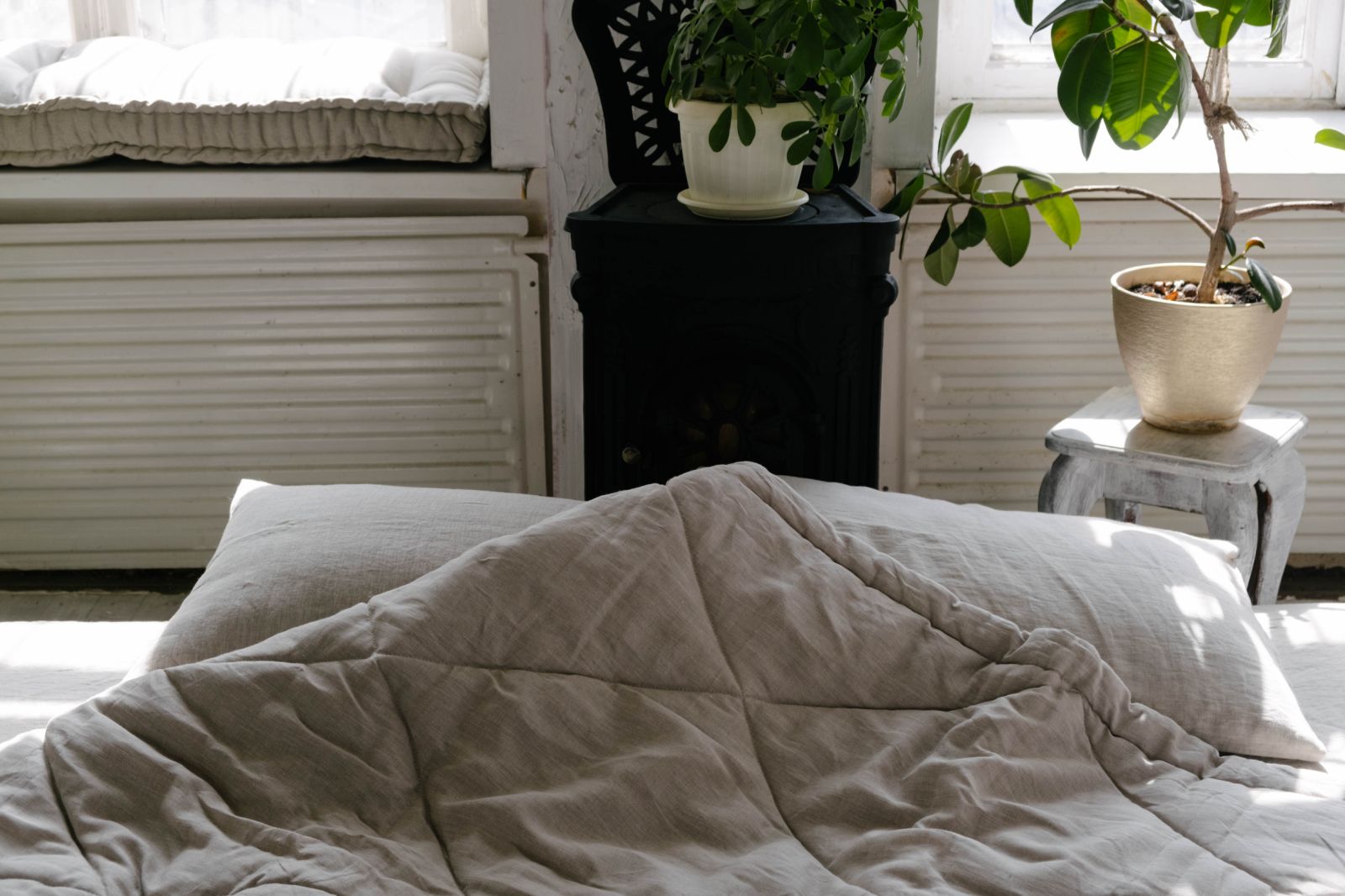 Hemp Linen Comforter Blanket "Diamond Stitching" Organic Hemp Fiber in Natural Undyed Linen Fabric Full Twin Queen King Custom size
