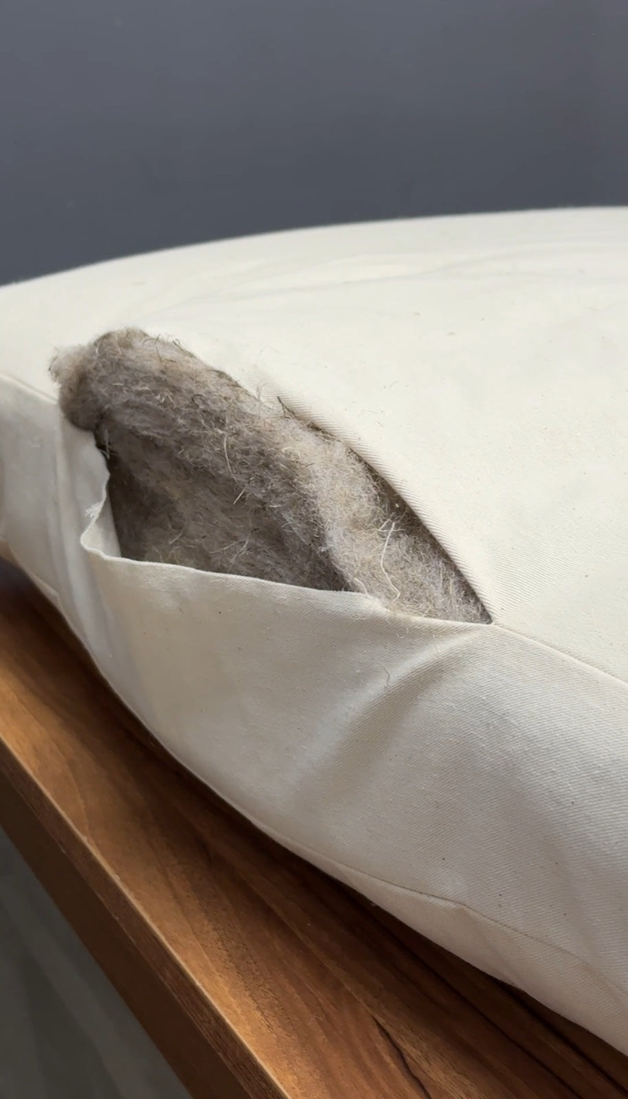 Hemp-fill cushion in size 11,75” x 45” x 3” Hemp fiber filling in cotton fabric