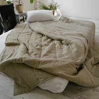 Organic Hemp Linen Blanket "Olive Beige" quilt Hemp Fiber Filler Linen Natural Fabric Full Queen King Twin Custom size