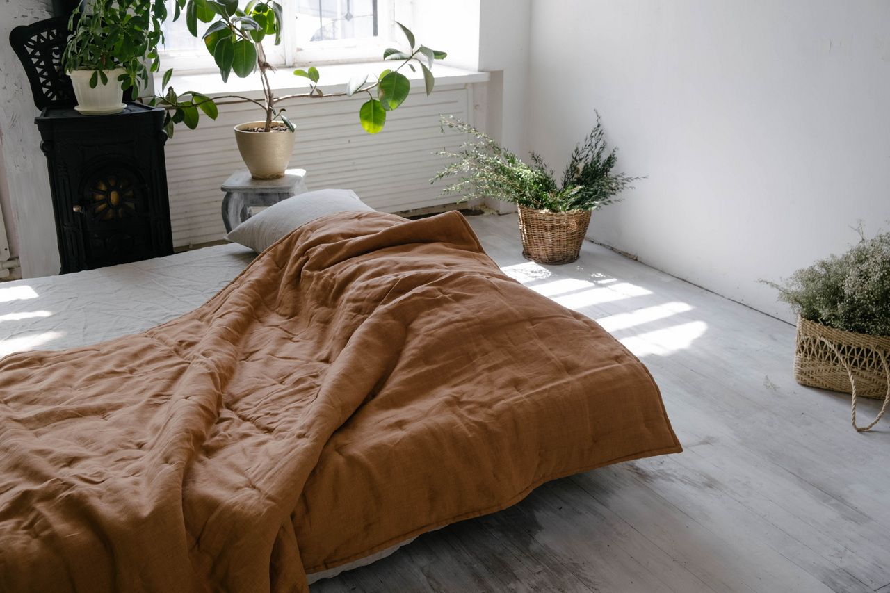 Soft Natural HEMP Linen blanket organic Hemp fiber filling in Natural Linen Fabric Full Twin Queen custom size cozy organic quilted blanket