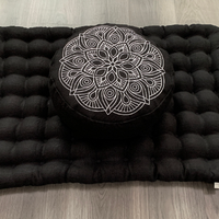 Black Meditation set of Zafu and Zabuton with Mandala embroidery floor cushions with organic buckwheat hulls