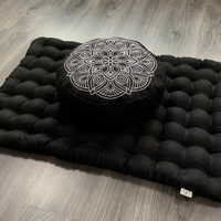 Black Meditation set of Zafu and Zabuton with Mandala embroidery floor cushions with organic buckwheat hulls