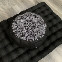 Black Meditation set of Zafu and Zabuton with Mandala embroidery floor cushions with organic buckwheat hulls