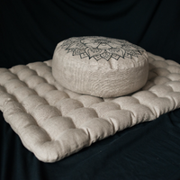 Embroidery Meditation Set Zafu & Zabuton with Buckwheat hulls Mandala Linen Floor cushions Meditation pillow pouf PillowSeat Yoga