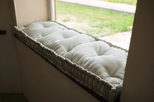 Hemp Natural non-dyed grey window Mudroom Floor Bench cushion with organic  hemp fiber filling in linen fabric custom made