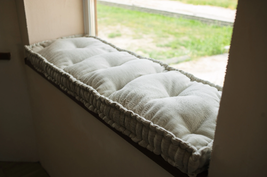 Hemp Natural non-dyed grey window Mudroom Floor Bench cushion with organic hemp fiber filling in linen fabric custom made