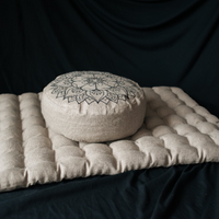 Embroidery Meditation Set Zafu & Zabuton with Buckwheat hulls Mandala Linen Floor cushions Meditation pillow pouf PillowSeat Yoga