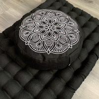 Embroidery Zafu Linen floor cushion with Buckwheat hulls /Organic Meditation cushion/ pillow seat/Meditation pillow for Yoga studio