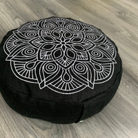 Embroidery Zafu Linen floor cushion with Buckwheat hulls /Organic Meditation cushion/ pillow seat/Meditation pillow for Yoga studio