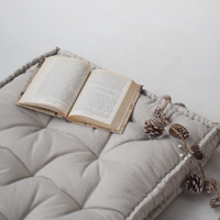 HEMP Linen Floor cushion with handles reading nook pillow Organic Hemp fiber filling in non-dyed Linen fabric custom made Meditation pillow