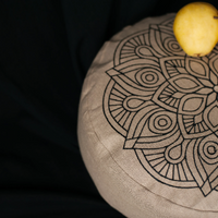 Embroidery Zafu Linen floor cushion with Buckwheat hulls /Organic Meditation cushion/ pillow seat/Meditation pillow for Yoga studio