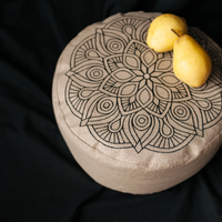 Embroidery Zafu Linen floor cushion with Buckwheat hulls /Organic Meditation cushion/ pillow seat/Meditation pillow for Yoga studio