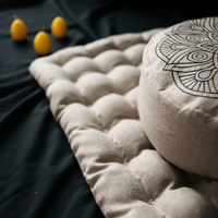 Embroidery Zafu Linen floor cushion with Buckwheat hulls /Organic Meditation cushion/ pillow seat/Meditation pillow for Yoga studio