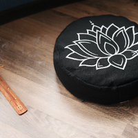 Zafu Linen meditation cushion with embroidery Lotus filled organic Buckwheat hulls meditation pillow yoga pillow decor pillow