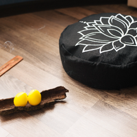 Zafu Linen meditation cushion with embroidery Lotus filled organic Buckwheat hulls meditation pillow yoga pillow decor pillow