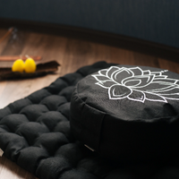 Zafu Linen meditation cushion with embroidery Lotus filled organic Buckwheat hulls meditation pillow yoga pillow decor pillow