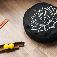 Zafu Linen meditation cushion with embroidery Lotus filled organic Buckwheat hulls meditation pillow yoga pillow decor pillow