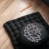 Zafu Linen meditation cushion with embroidery Lotus filled organic Buckwheat hulls meditation pillow yoga pillow decor pillow