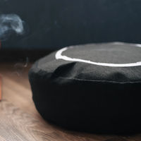 Zafu Linen meditation cushion with embroidery Lotus filled organic Buckwheat hulls meditation pillow yoga pillow decor pillow