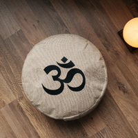 Embroidery Zafu OM Linen floor cushion with Buckwheat hulls /Organic Meditation cushion/ pillow seat