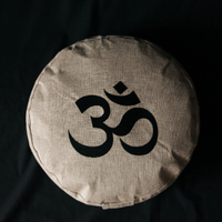 Embroidery Zafu OM Linen floor cushion with Buckwheat hulls /Organic Meditation cushion/ pillow seat