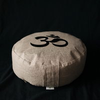 Embroidery Zafu OM Linen floor cushion with Buckwheat hulls /Organic Meditation cushion/ pillow seat